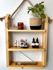 Rustic Pine Wood Hanging Rope Shelf – Multi-Tier Wall Storage Rack