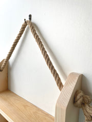 Rustic Pine Wood Hanging Rope Shelf – Multi-Tier Wall Storage Rack