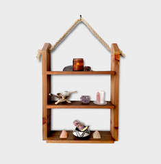 Rustic Pine Wood Hanging Rope Shelf – Multi-Tier Wall Storage Rack