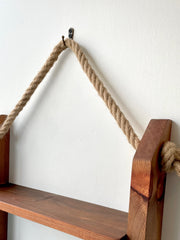 Rustic Pine Wood Hanging Rope Shelf – Multi-Tier Wall Storage Rack