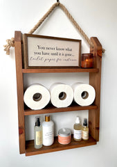 Rustic Pine Wood Hanging Rope Shelf – Multi-Tier Wall Storage Rack